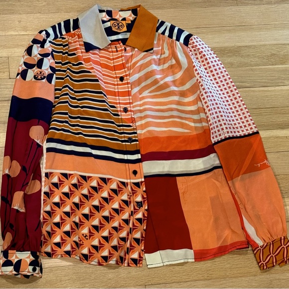 Tory Burch Tops - Tory Burch Silk Stripe Print Button Down Blouse Top 0